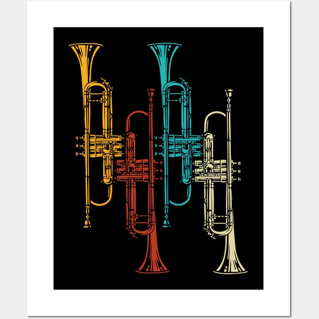 Cool Trumpet Colorful Vintage Musician Trumpeter Wall Art by ShirtsShirtsndmoreShirts